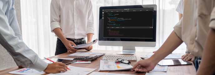 Software development programming on computer screen for brisk application and program coding