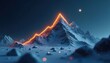 © miss irine - Illustration presents snow covered mountain range with glowing line representing growth or goal. Concept of achievement, progress or successful climb is shown. Moon and stars appear at night.