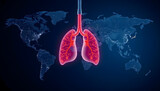 The lung and global world map images are designed on a dark blue wallpaper, making it a 16:9 ratio. Generative AI