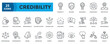 © San D - Credibility icon set. Containing  reliable, believable, consistency, reputation, track record, professional, loyalty icon. Outline style