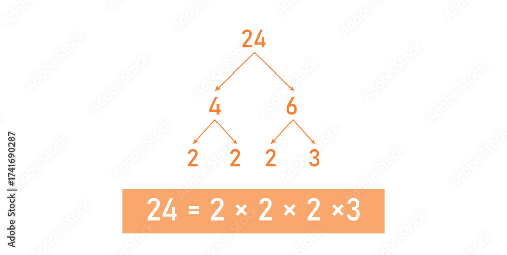 Prime Factor Tree of 24 in mathematics. Stock Vector | Adobe Stock