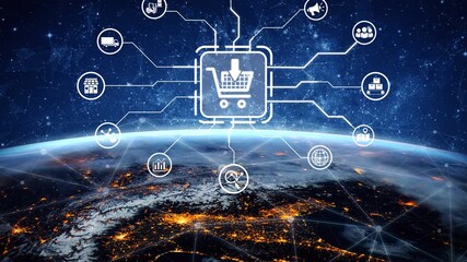 Wall Mural - Omni-channel marketing and online shopping strategies, cross-platform customer experience, brand unification, and integrated marketing communication across digital channels. Muxer