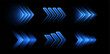 © Likanaris - Glowing blue arrows, dynamic glowing pointers, fast motion. Movement, boost or action concept. Vector illustration.