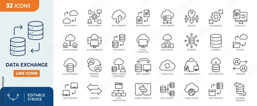 Data Exchange icon set. Editable stroke. Vector illustration Stock ...