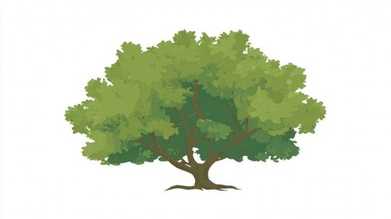 Single isolated green tree vector illustration with leaves and trunk for nature and environment design