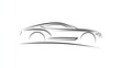 © Wall Art Galerie - Minimalist luxury sports car line art silhouette, elegant modern automobile outline drawing, black contour illustration on white background for automotive design and branding