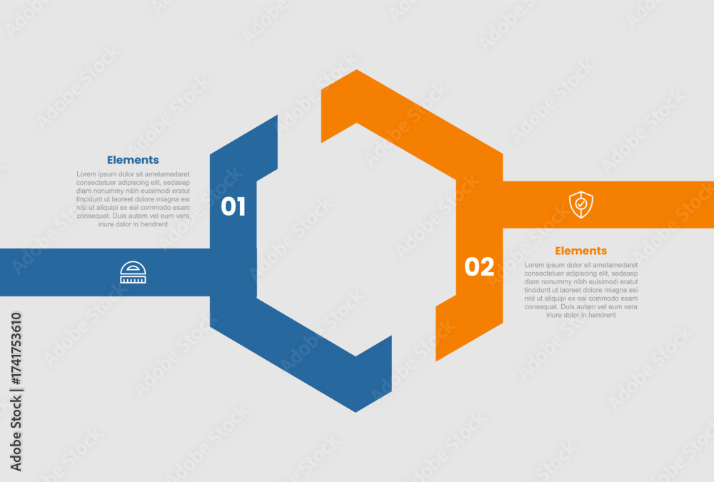 2 elements infographic comparison diagram with creative hexagon outline ...