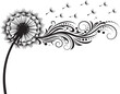 © Ai - Vector art of dandelion with seeds blowing in the wind, a beautiful floral design