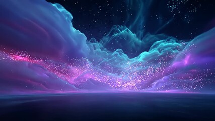 Wall Mural - Ethereal cosmic landscape with vibrant clouds and shimmering stars reflecting on tranquil water