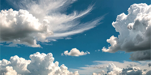Fluffy clouds over a bright blue sky