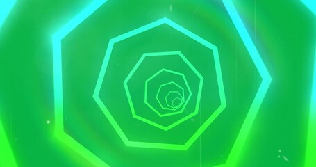 Wall Mural - Animation of glowing neon blue and green abstract tunnel moving on transparent background