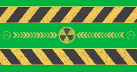 Wall Mural - Animation of nuclear sign with black and yellow lines on transparent background