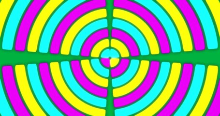 Wall Mural - Animation of purple yellow and blue neon pattern moving in hypnotic motion on transparent background