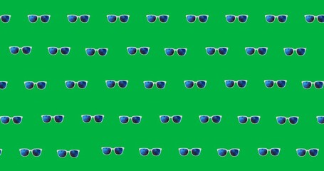 Wall Mural - Blue sunglasses icons moving in seamless pattern against copy space on transparent background