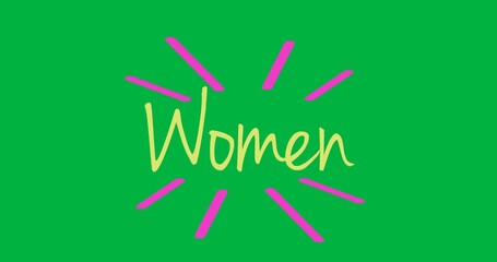 Wall Mural - Digital animation of women text banner with pink stripes against transparent background