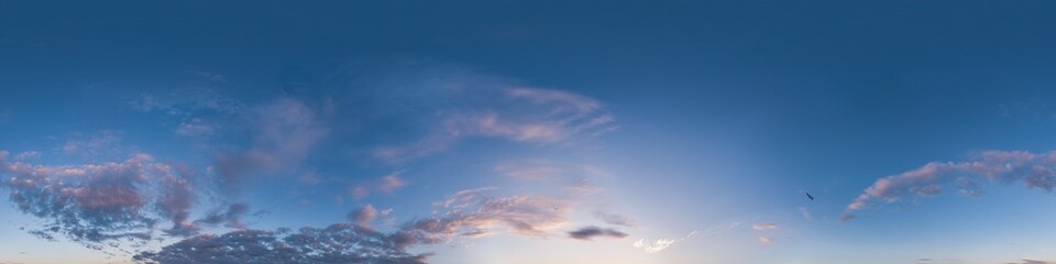 Wall Mural - 360 panorama of glowing sunset sky with bright cirrus clouds. seamless hdr spherical 360 panorama. s