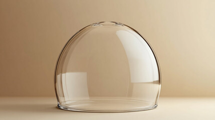 3D rendering of a transparent glass dome or bell jar, ideal as a display case or dust cover, isolated on a clean light background.