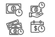 © Juno - Installment payment icon set. Loan schedule and payment plan vector. Recurring financial transaction symbol. Annuity, credit, debt deadline. Money and time concept line icon.