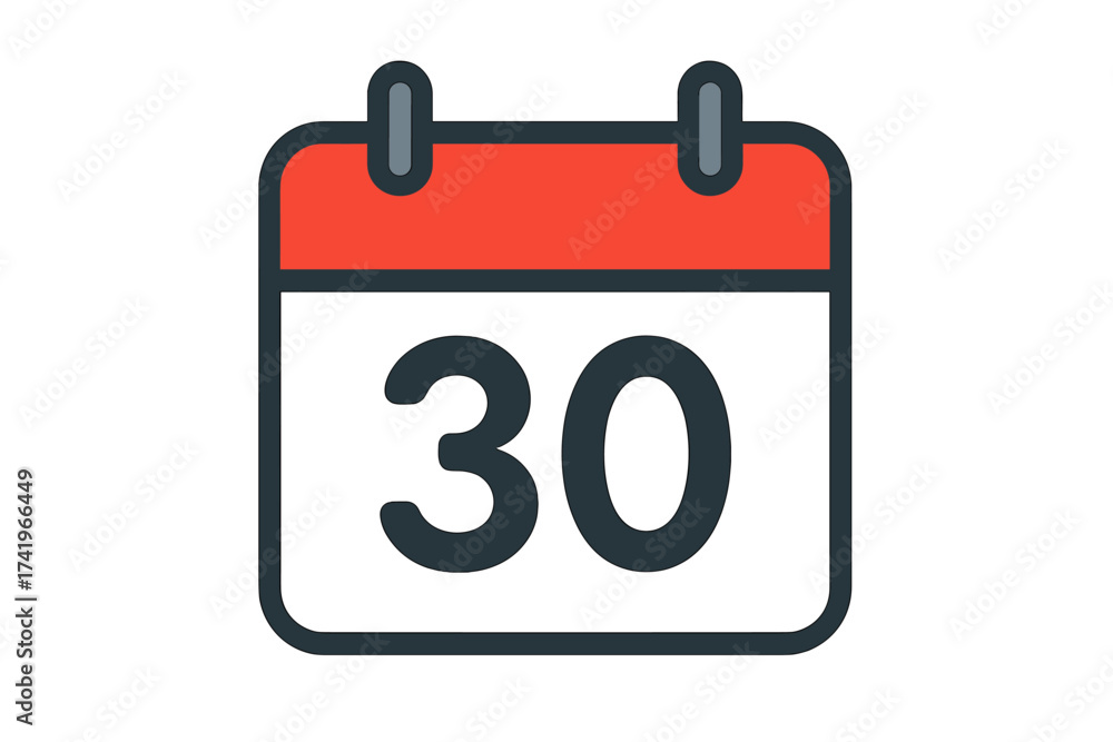 Calendar icon with number 30. Date, day thirty of the month. Schedule ...