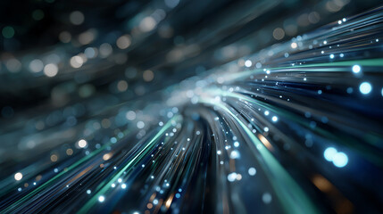 Wall Mural - Abstract Network Flow: A captivating visual representation of digital connectivity. Data streams with blue, green, and white luminous light beams against a black backdrop.