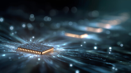 Wall Mural - Tech Circuit: A detailed glimpse into the intricate world of technology, with focus on the microchip's pathways. Capturing a sense of interconnectedness and innovation.