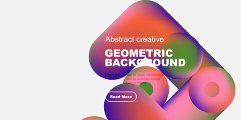 Wall Mural - Abstract geometric background features vibrant shapes, text, button. Modern design elements create dynamic visual impact.