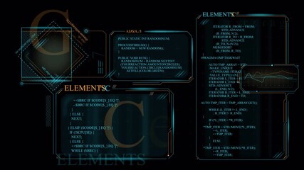 Futuristic Digital Interface with Code Snippets and Geometric Elements