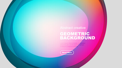 Wall Mural - Abstract circles overlap, creating vibrant color gradients. Text reads geometric background, with button below. Modern design.