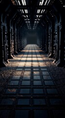 Wall Mural - Explore a futuristic, gritty corridor bathed in ethereal light, perfect for sci-fi concepts and cutting-edge architectural designs and cinematic stories
