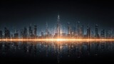 Futuristic skyline, glowing tech city, vast innovation horizon