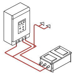Wall Mural - Vector art of isometric illustration of a solar panel inverter and battery renewable energy concept for sustainable living and offgrid power solutions