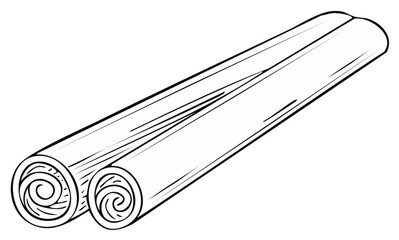 Illustration of two rolled logs or objects with spiral details in black and white