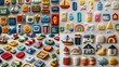 © 正中 吴 - Embroidered Icons Grid with Everyday Life Symbols for Flat Design, Web Background, and Creative Projects.