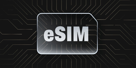 Wall Mural - esim digital sim card on circuit board background.