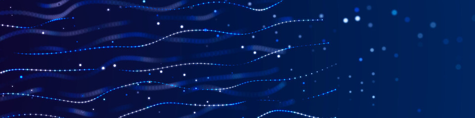 Wall Mural - Digital wave with many dots. Abstract backdrop of dynamic wave. Technology or science banner. 3d