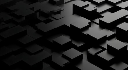 Canvas Print - Abstract Dark Geometric Cubes and Rectangles Background with Shadows black