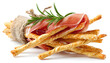 © Oleksiy - Delicious grissini sticks with prosciutto isolated on white, set