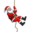 © Weloura - Santa Claus Climbing Rope with Determined Expression Isolated on Transparent Background - Cartoon Vector Illustration for Christmas Adventure Fun and Holiday Descent Humor