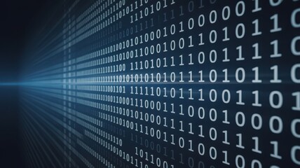 Binary code background with zero and one digits in perspective view