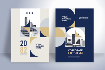 Wall Mural - Business Report Cover Template – Blue and Gold Geometric Layout (A4)