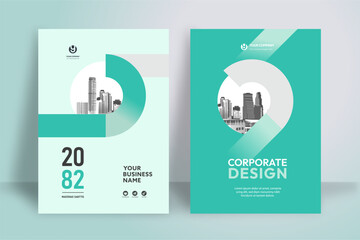 Wall Mural - Business Report Cover Template – Green Geometric Layout (A4)