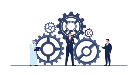 Business team collaboration and teamwork concept with gears.