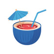 © RafikulStock - Illustration of a blue coconut with a red drink, blue umbrella, and straw, isolated on a transparent background