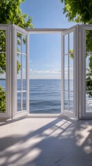 Wall Mural - Escape to paradise with this stunning ocean view through an open window, perfect for travel, relaxation, and vacation-themed projects