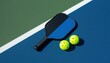 © Vlad - Pickleball paddle with neon balls on colorful court, concept of modern sport, fitness and recreation