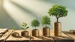 © Dream Studio - Financial growth concept showing plant growing on money coins stack with graph for investment, business, and economic development over time