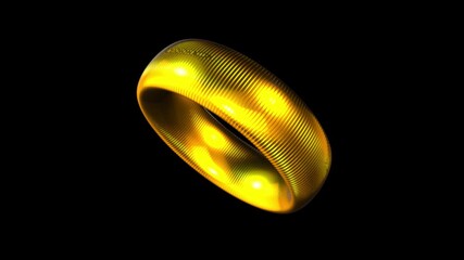Wall Mural - 3D Golden Ring Rotating with Colorful Reflections and Shiny Metallic Lighting on Black Background