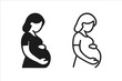 © Jane - Pregnant woman icon vector illustration set. Two versions with transparent background. Maternity symbol, pregnancy silhouette, motherhood, prenatal care, expecting mother design.