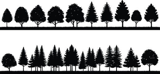 Horizontal tree jungle landscape border element vector illustration isolated on a white background