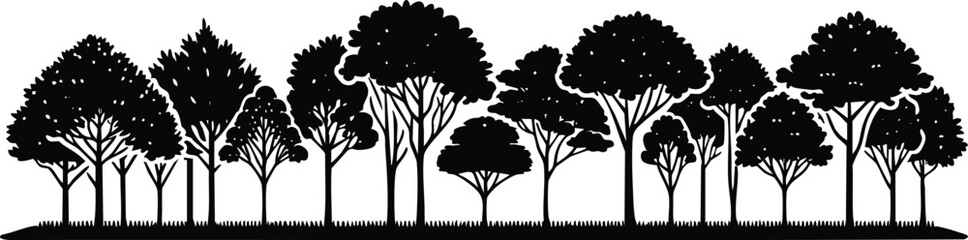 Horizontal tree jungle landscape border element vector illustration isolated on a white background